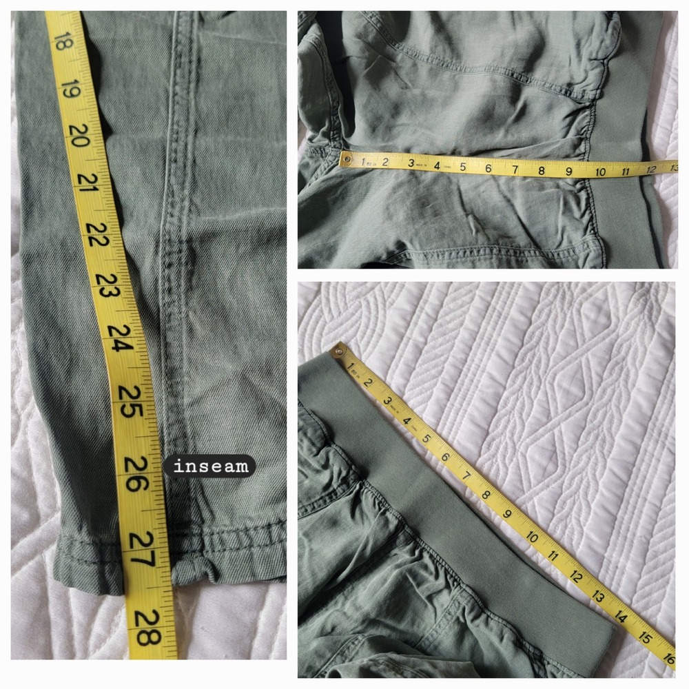 Faherty Linen Blend Elastic Waist‎ Tapered Arlie Pants in Thyme Medium - Picture 8 of 12